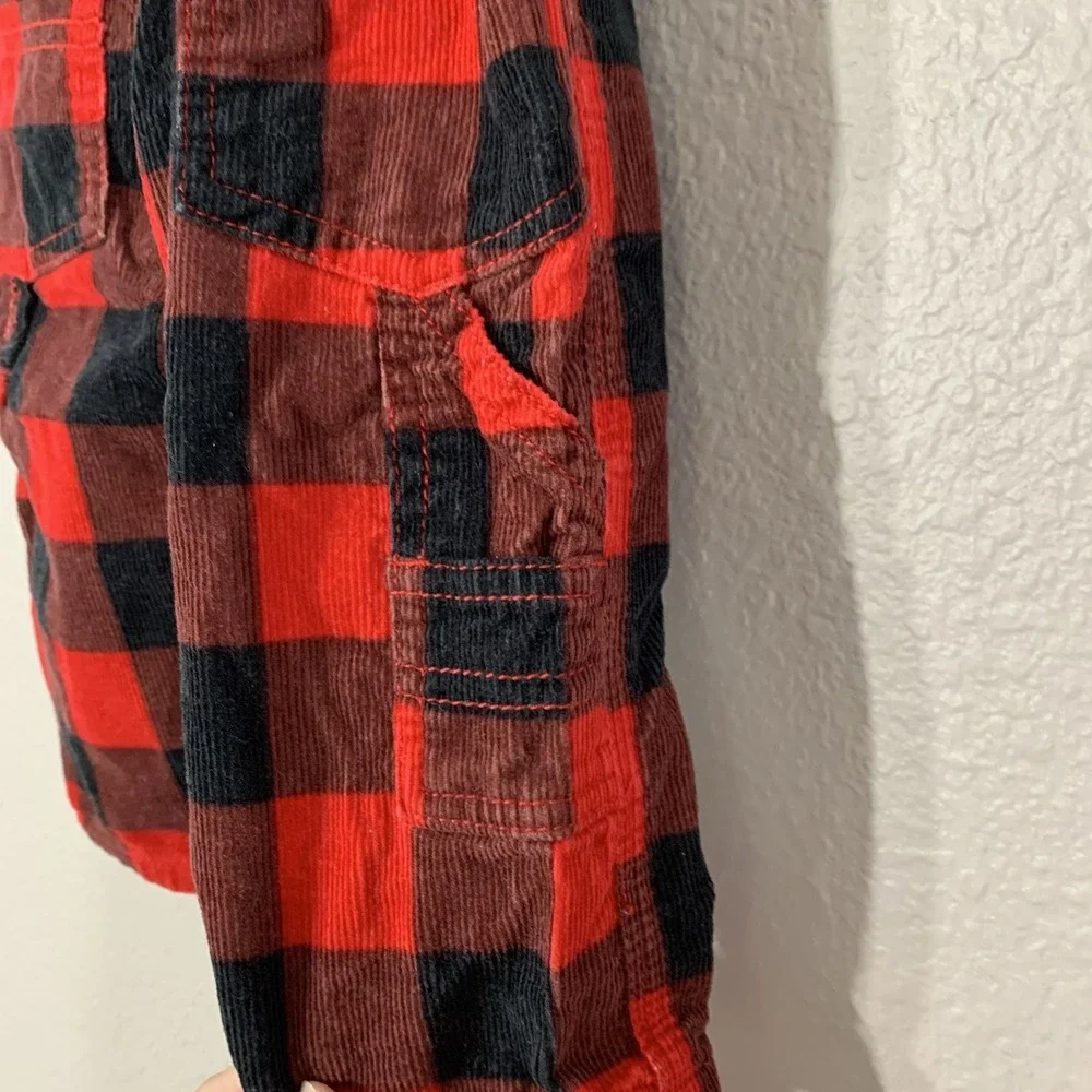 OshKosh B'gosh Vestbak Red Black Buffalo Plaid Corduroy Overalls Size 6 Months‎